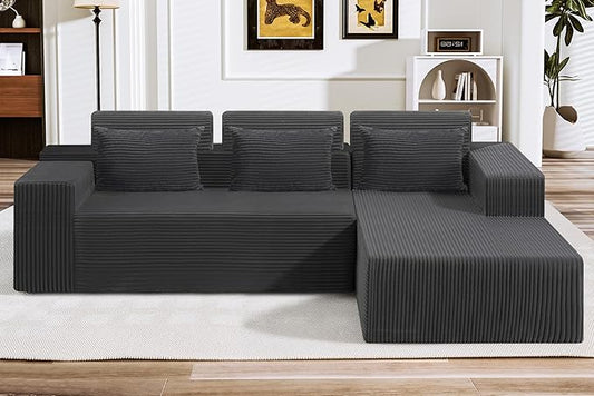 HABUTWAY Sectional Couches for Living RoomNo Assembly L Shaped Couch 105 Modular Sectional Sofa Couch with Deep SeatCloud Couches Furniture Sets for ApartmentCorduroy (Dark Grey Right Facing)