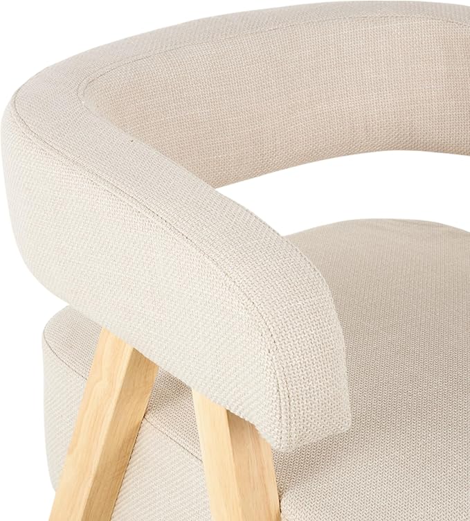 Deco 79 Polyester Living Room Accent Chair Arched Boucle Side Chair with Brown Angled Wooden Legs Corner Chair 25 x 26 x 28 Beige