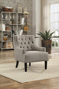 Modern Traditional Chair with Button Tufted Taupe Fabric Upholstery Solid Wood Design for Elegant Living Room