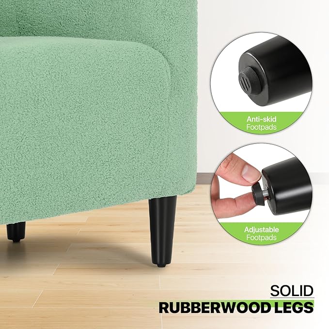 Magshion Barrel Chair Modern Sherpa Armchair Boucle Fabric Accent Chair with Cozy Soft Padded Single Sofa Chair for Living Room Bedroom Office Waiting Room 300lbs Capacity Green