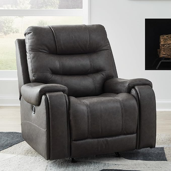 Signature Design by Ashley Trumble Modern Faux Leather Manual Rocker Recliner with Track Arms Gray
