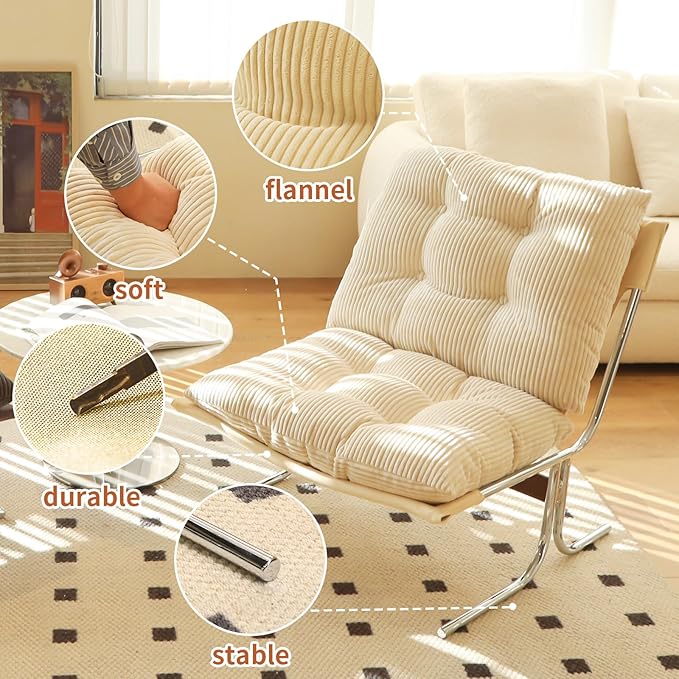 Modern Fabric Accent Chair-High Back Ergonomic Lounge Chair with Soft Padded Seat &amp Sturdy Metal Legs Mid-Century Stylish Living Room Armchair for Office Bedroom Dining Room (Cream + Fabric)