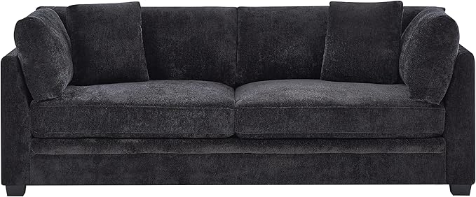 Christopher Knight Home Masie Chenille Upholstered 3 Seater Sofa Couch Wooden Home Sofa Living Room Comfy Cloud Couch for Bedroom Home Office Black