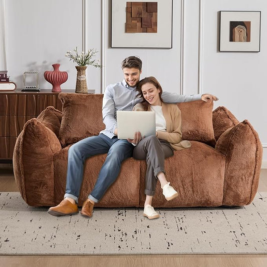 75 Inch Loveseat Bean Bag Couch for Adults Oversized Compressed Boneless Sofa Couch in a Box for Living Room Bedroom Apartment Soft FluffyNo Assembly (Brown)