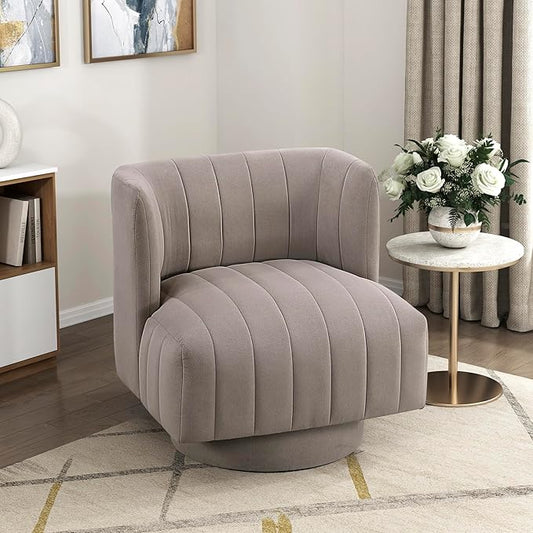 Lexicon Swivel Accent Chair Textured Fabric Upholstered 360 Degree Swivel Barrel Chair with Channel Tufted Comfort Seat for Living Room Bedroom Office Easy Assembly Taupe
