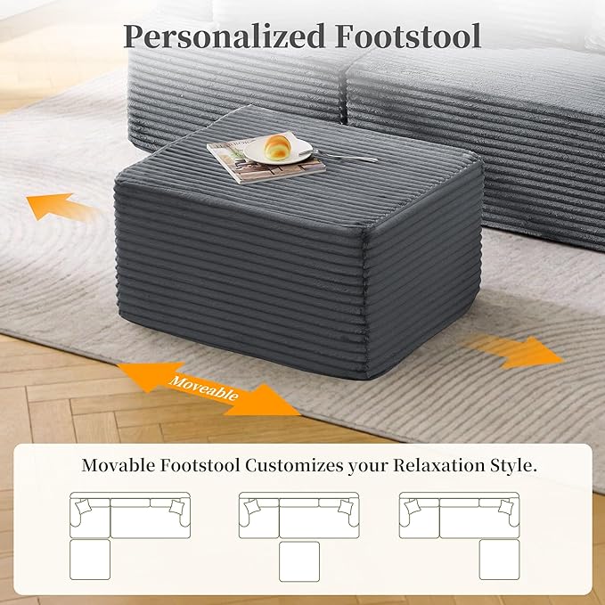 80 Cloud Modular Sectional Sofa with L-Shaped Boneless Couches for Living Room Fluffy Comfy Corduroy Deep Seat with Ottoman Bedroom Apartment No Assembly Required