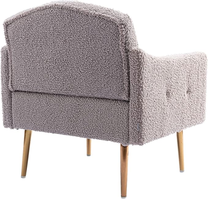 Modern Teddy Fabric Accent ChairUpholstered Button-Tufted Single SofaComfy Armchair Chair with Rose Golden Legsfor Living Room Bedroom Home Office (Grey)