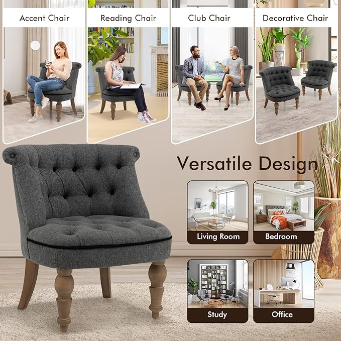 Giantex Accent Chair Set of 2 Single Sofa Chair with Tufted Backrests Beech Wood Legs Mid Century Corner Chairs Armless Slipper Chairs for Living Room Study Bedroom Reception Gray