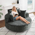 Oversized Round Swivel Chaise Longue Chair Indoor Modern 55-inch 360 Degree Swivel Upholstered Waffle Chenille Deep Seat Circle Single Cloud Sofa Chair for Living Room Bedroom Apartment Office Green
