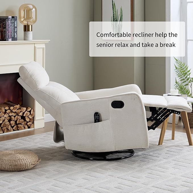 Beige 360° Swivel Rocker Recliner Chair Massage Reclining Chair with 8-Point Vibration &amp Lumbar Heat for Adults Elderly 155° Recline Easy Assembly for Living Room