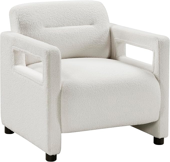 Lexicon 30 W Modern Accent Chair Boucle Fabric Upholstered Living Room Chair with Wrapped Square Armrests for Living Room/Bedroom Beige