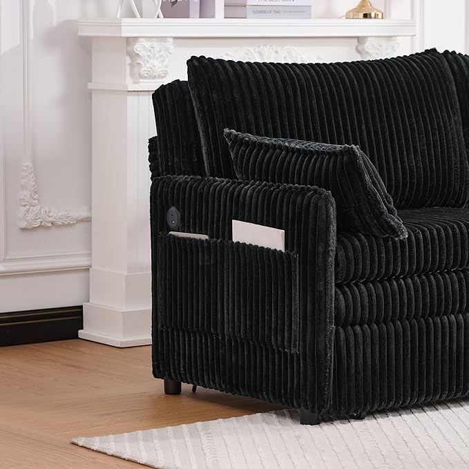 KEIKI 73 3-in-1 Pull Out Sofa Bed Convertible Corduroy Sleeper Sofa with USB Ports &amp Side Pockets Modern Futon Couch for Living Room Apartment or Bedroom Black