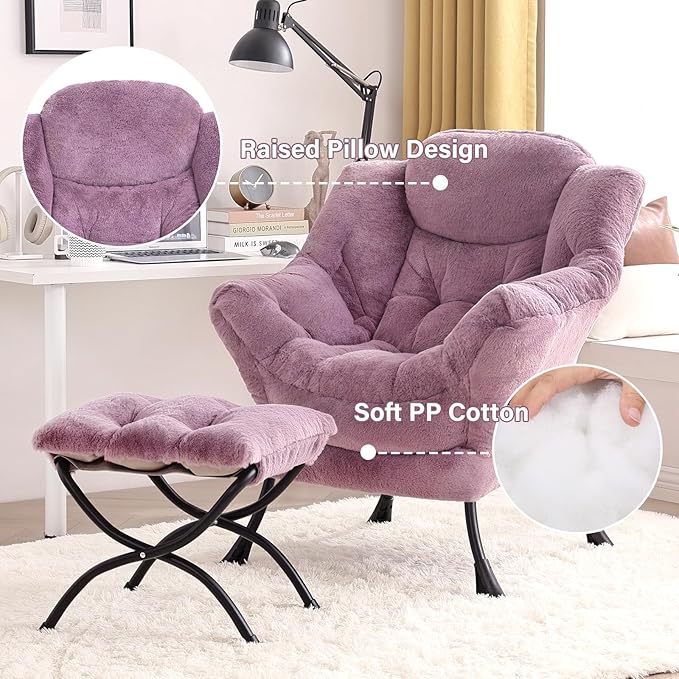 Tiita Lazy Chair with Ottoman Purple Modern Large Accent Chair Comfy Leisure Sofa Armchair with Ottoman Reading Chair with Footrest for Bedroom Living Room Dorm Rooms Plush Purple