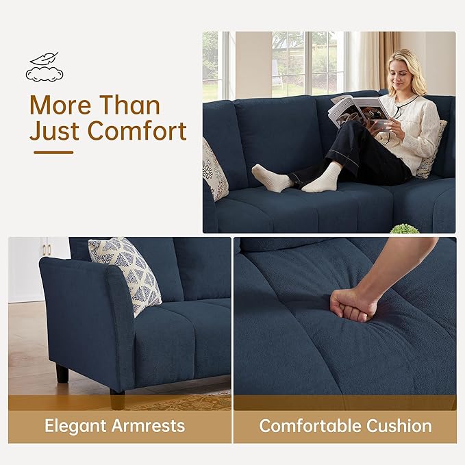 102''Convertible Sectional Sofa Modern L Shaped Couch with Back Cushions Sectional Corner Sofa6 Seater Couch or Living Room Apartment Office Blue