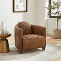 Zouron Genuine Leather Living Room Chair Mid Century Modern Single Sofa Chair with Wooden Legs Upholstered Barrel Accent Chair for Living Room Bedroom Home Office 1 Pcs Chocolate