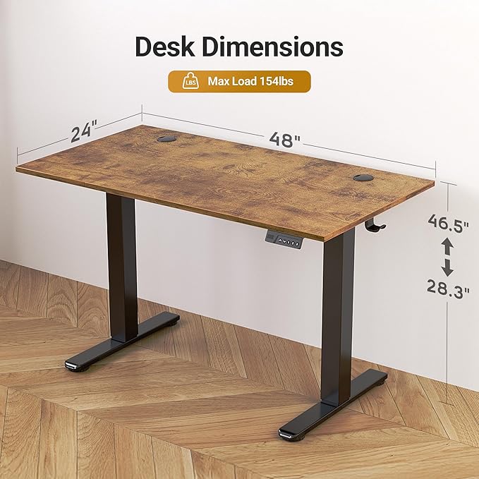 Claiks Electric Standing Desk Adjustable Height Stand up Desk 48 * 24 Inches Sit Stand Home Office Desk with Splice Board Black Frame/Vintage Brown Top