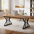 Tribesigns 70.86-Inch Large Executive Desk Industrial Home Office Computer Desk Simple Long Writing Study Table Business Furniture (Light Brown/Black)