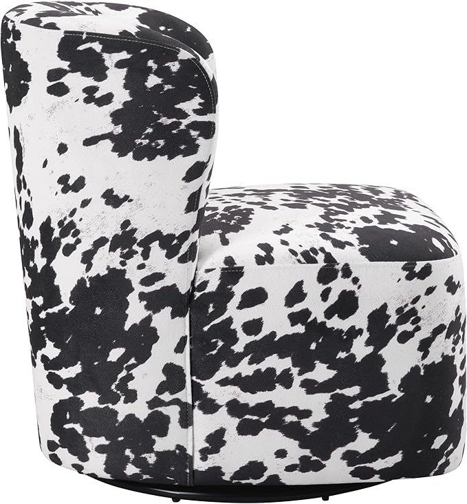 OSP Home Furnishings Lucia Modern Barrel Swivel Accent Chair Black Cow Print Fabric