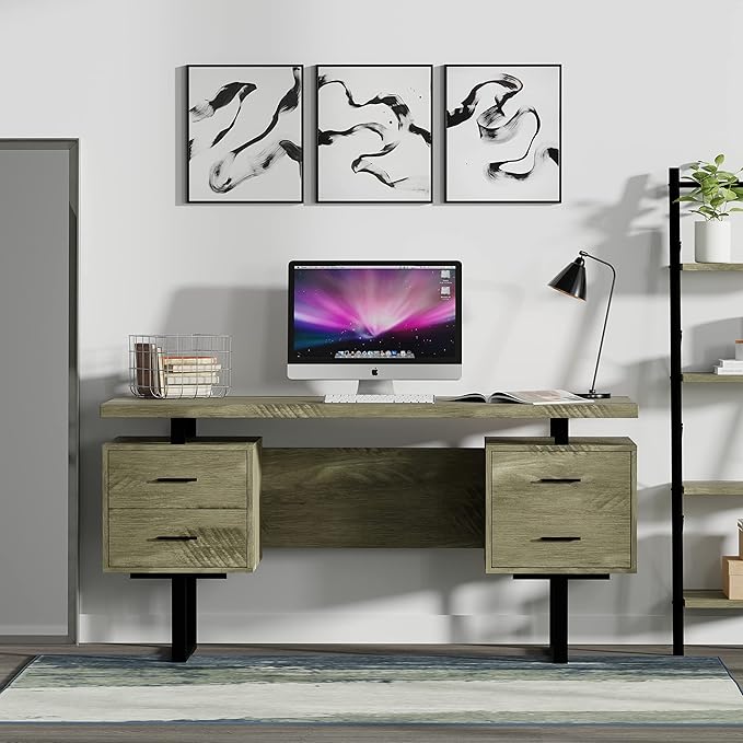 60'' Mariposa Home Office Computer Desk - Rustic Dark Taupe Top Rustic Dark Taupe Body Black Metal Black Hardware