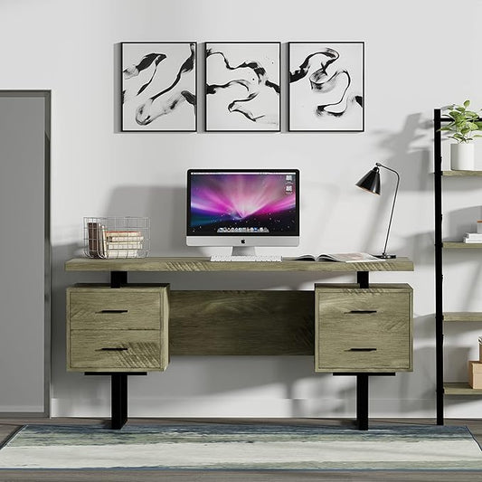 60'' Mariposa Home Office Computer Desk - Rustic Dark Taupe Top Rustic Dark Taupe Body Black Metal Black Hardware