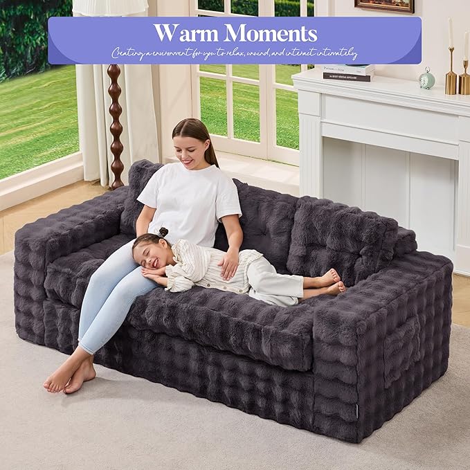 Hobestluk 3-Seater Sofa Boneless Couch with Tufted Button Design 2 in 1 Comfy Cloud Couch Oversized Sofa for Living Room Bedroom Apartment or Office (Dark Grey 3 Seater)