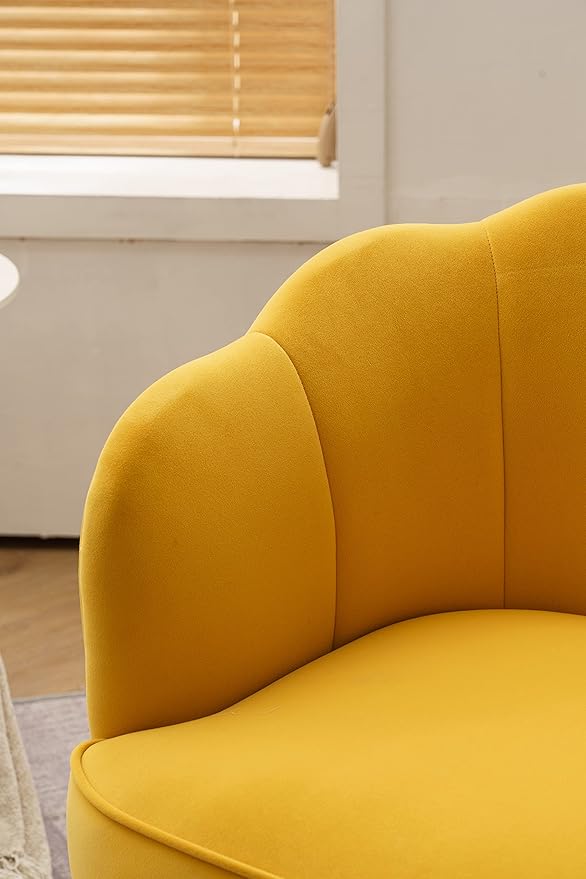 Shell Shape Velvet Fabric Armchair Accent Chair with Gold Legs for Living Room BedroomYellow