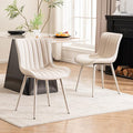 YOUNUOKE Mid-Century Modern Dining Chairs Set of 2 Cream PU Leather Upholstered Kitchen Chairs with Cream Metal Legs Armless Accent Chair for Dining Room Guest Reception Room