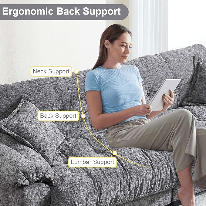 90.5 Modular Cloud Sofa 2 Seater Couch Oversized Loveseat with Armrest Pillow Comfy Tufted Couch Deep Seat Love Seats for Living Room Apartment Small Space- Grey