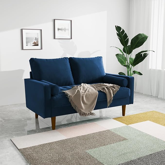 Modern Sofa58 Inch Velvet Couch for Living RoomSpring CushionsEasy Assembly Modern Couches with Throw Pillow for Small Spaces (Space Blue)