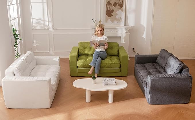 YOSHOOT Loveseat Sleeper Sofa55 Convertible Sofa Bed Couch Futon Couches for Living Room3-in-1 Pull Out Floor Couch with Backrest and Pillows White