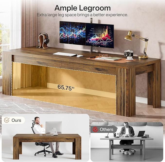 Tribesigns Two Person Desk 78.7-Inch 2 Person Gaming Desk Extra Long Farmhouse Double Computer Desk for Home Office Dark Brown
