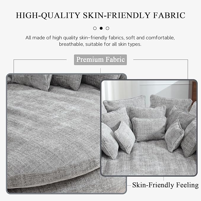 81.1 Oversized Round Chaise Lounge Chair Extra-Wide 2-Person Accent Chair with 14 Pillows Comfy Cloud Sleeper Sofa for Living Room (Grey)
