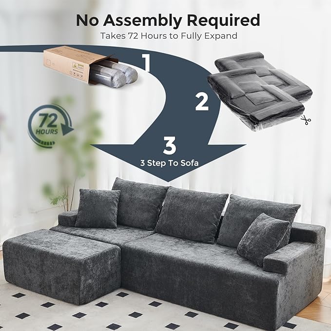 Boneless Couch L Shaped Cloud Sectional Couches for Living Room Comfy Fluffy Modular Sectional Sofa Deep Seat Memory Foam Lounger with Left Facing Chaise Free Combination Gray