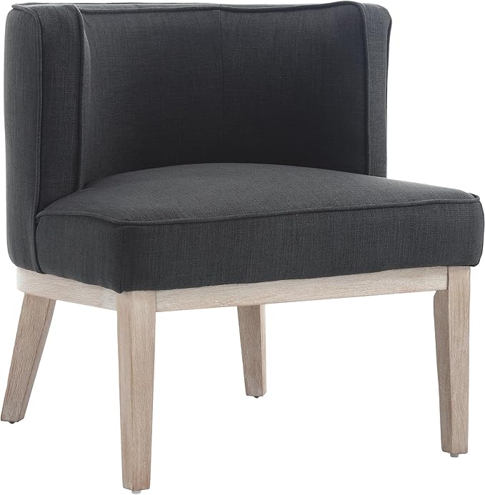 Wahson Farmhouse Style Comfy Living Room Chair Linen Upholstered Small Mid Century Round Accent Bedroom Chair for Small Spaces Charcoal