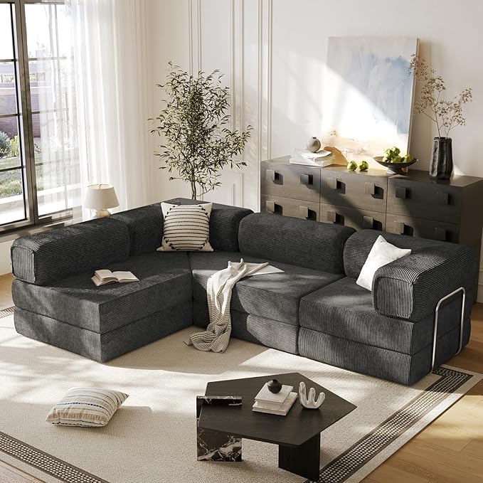 108 L Shaped Couch Modular Sectional Sofa with Chaise Cloud Boneless Couch with Deep Seat &amp Removable Pillow for Living Room BedroomNo Assembly Required（Grey）
