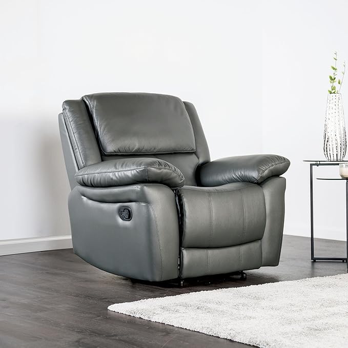Furniture of America Sorin Modern Leather Recliner Chair with Pillow Armrests and High Density Foam Reclining Sofa Comfortable Couch for Living Room Office FSC Certified Dark Gray