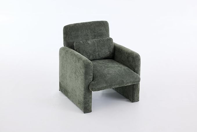 GDFStudio 30 Modern Accent Chair Upgrade Leisure Boucle Upholstered Armchair with Straight Arms and Waist Pillow Comfy Single Sofa Chair for Living Room Bedroom Office Apartment Antique Green