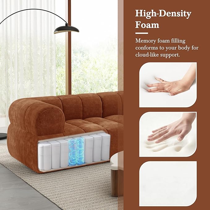 Christopher Knight Home Mania 122 Modular L-Shape Sofa Couch with Chaise Lounge Modern Sectional Sofa Set for Living Room Boucle Fabric Upholstered Cloud Couch with Deep Seat Orange