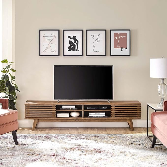Modway Render 70 Mid-Century Modern Low Profile Media Console Entertainment TV Stand in Walnut Walnut