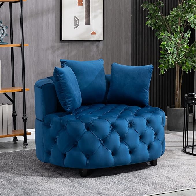 Oversized Accent Chair for Living Room &amp Bedroom Barrel Chair Large Velvet Chair Sofa Lounge Chair Leisure Club Upholstered Armchair with 3 Pillows &amp Wood Legs
