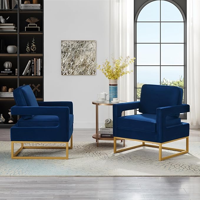 Velvet Lazy Chair Accent Reading Chair Cozy Lounge Chair with Armrest Leisure Mid-Century Modern Chair Armchair for Living Room Bedroom DormNavy