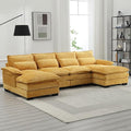 110'' U-Shaped Sectional Couch Modern Chenille Extra Large Modular Sofa with 4 Cushions Memory Foam Funiture Set with Double Lounger for Living Room Office Reception Room Yellow