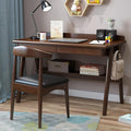 Writing Desk with 2 Drawers and Storage Shelf Modern Simple Solid Wood Writing Study Desk Workstation Home Office Desk(39Inch Walnut)