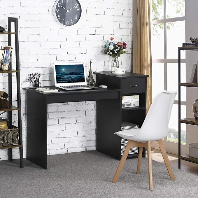 Topeakmart Modern Computer Desk 47 inch Home Office Computer Desk Study Writing PC Table Workstation with Drawers and Printer Shelf for Small Spaces Home Office Furniture