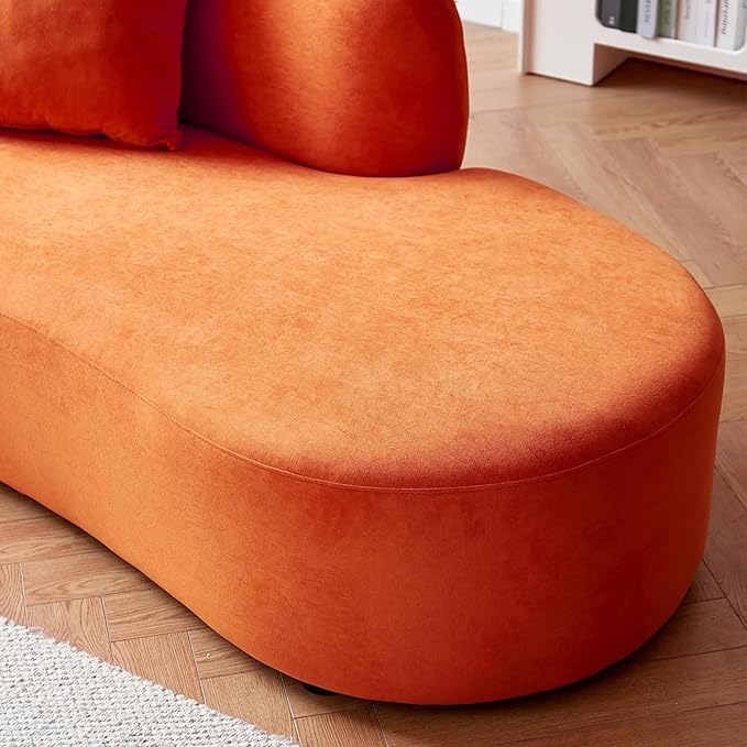 90 Curved Sofa with Throw Pillows 4 Seater Luxury Velvet Couch with Half Moon Design and High-Density Foam Ideal for Modern Living Room Office &amp Apartment Red Orange