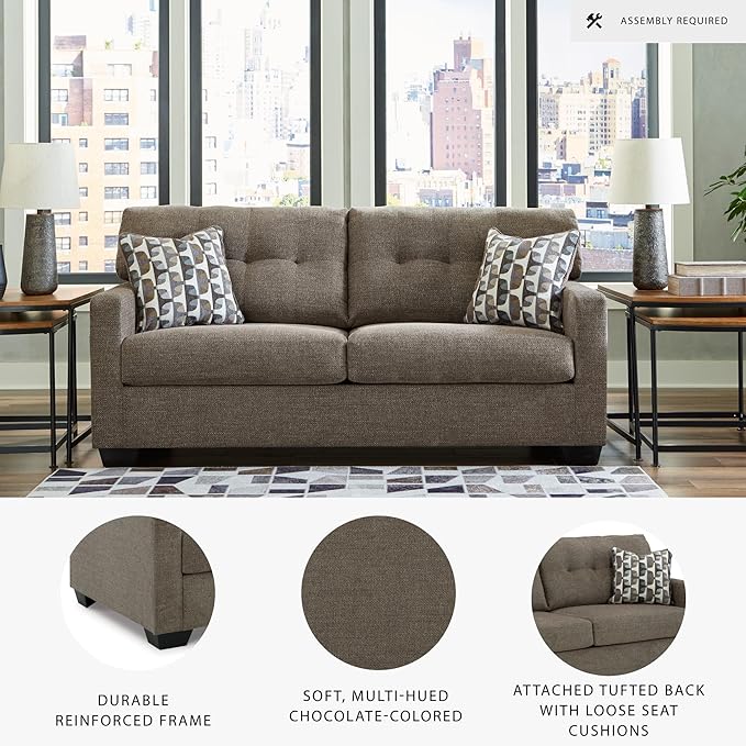 Signature Design by Ashley Mahoney Contemporary 2-in-1 Tufted Sofa Sleeper with Folding Gel Memory Foam Mattress Full Dark Brown