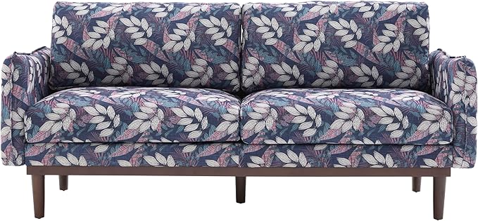 Christopher Knight Home Brena Modern Fabric Upholstered Loveseat Sofa Wooden 2 Seater Sofa Couch with Deep Seat Comfy Cloud Couch for Living Room Bedroom Home Office Blue+White