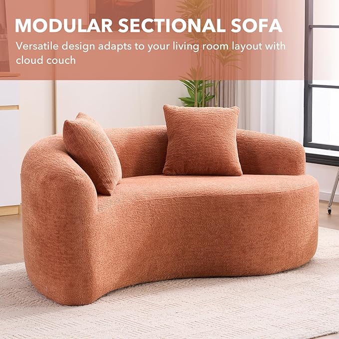 67 Modular Sectional Loveseat Sofa Chenille Upholstered Cloud Couch with S-Shaped Cushion Boneless Couch Sleeper Deep Seat Sofa with Throw Pillows for Living Room (Coral) | Chenille Comfortable