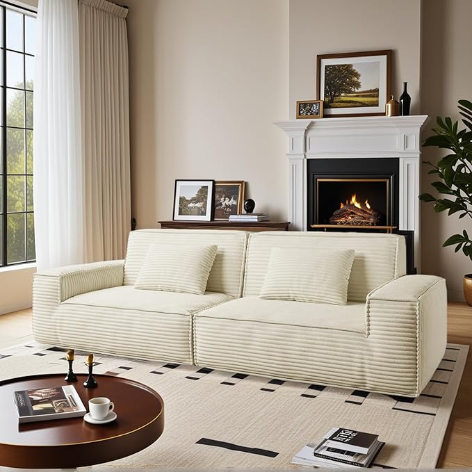106 Cloud Sectional Couch with Deep Seat No Assembly Required Modern Upholstered Boneless Couches with 2 Pillows Full Sponge Compressed Sofa for Living Room/Apartment (Beige)