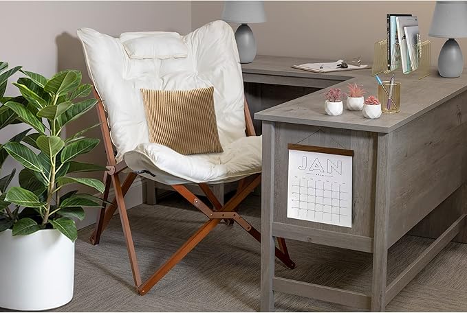 Zenithen Indoor Wood Butterfly Folding Accent Chair Perfect for Dorm Rooms Bedrooms and Living Rooms Use for Reading Writing Studying Gaming and Movies White